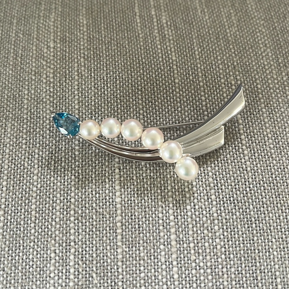 Vintage Silver Pearl and Topaz Brooch